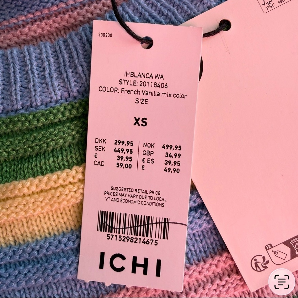 ICHI Striped Scandi Pastel Sleeveless Knit Top Size XS Casual Spring Summer - Picture 7 of 12